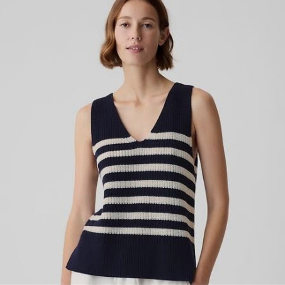 Gap Relaxed V Neck Sweater Vest Navy White Stripe Size Medium